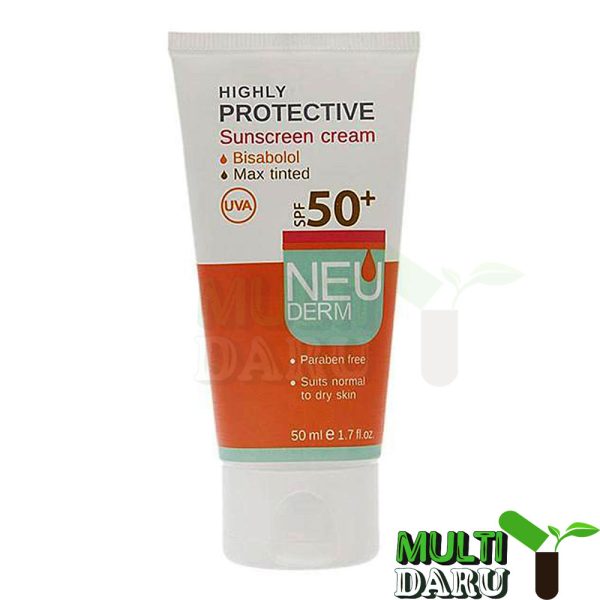 کرم ضد آفتاب SPF50 نئودرم مناسب انواع پوست بژ تیره 50 میل